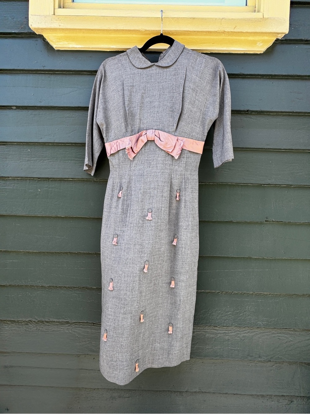 50s Vintage Grey Wool Blend Wiggle Dress Sz SM